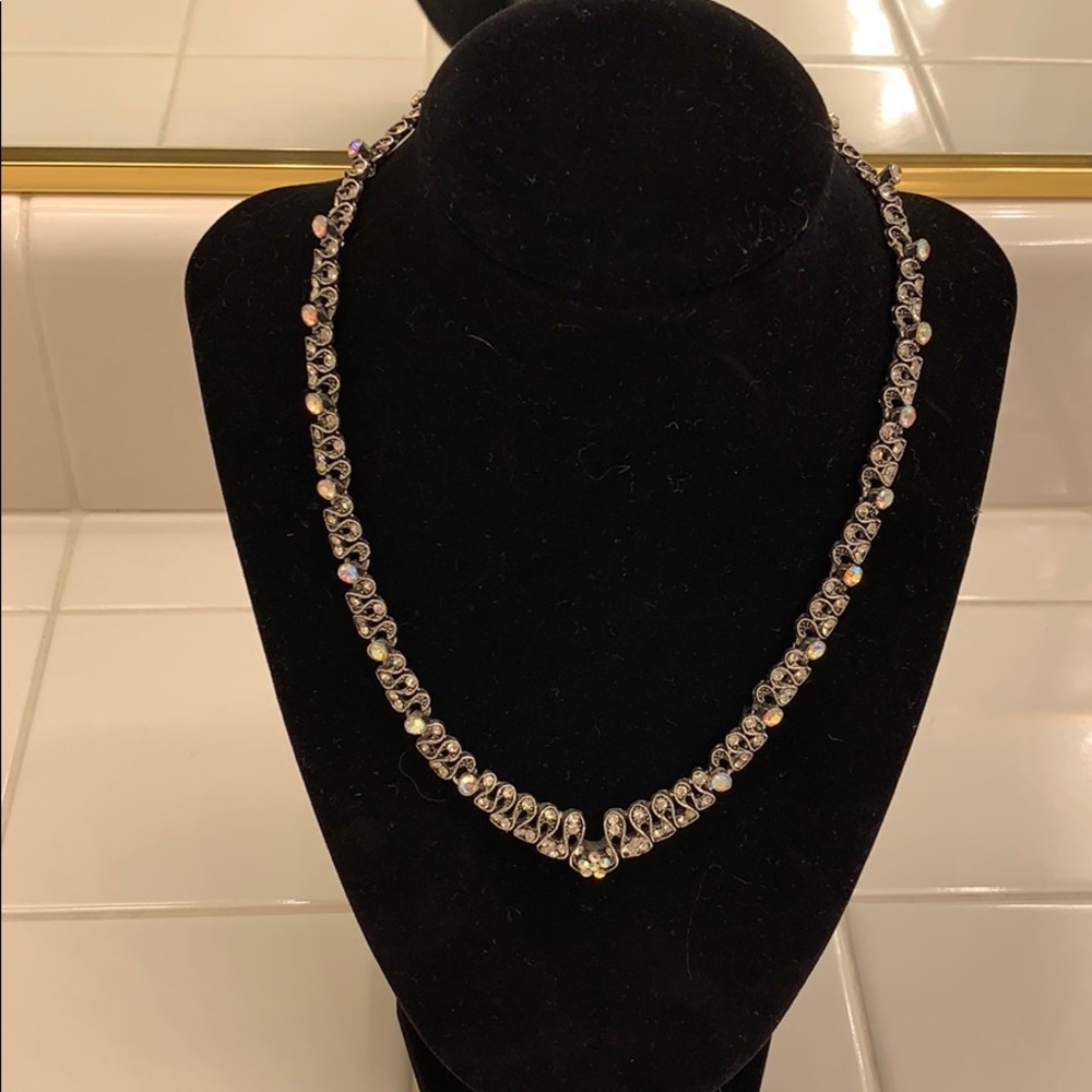 silver Necklace with crystals .
